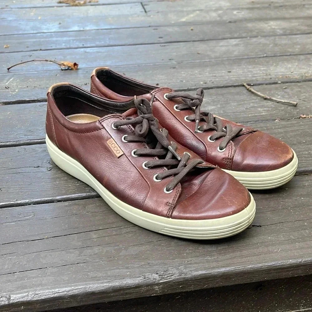 Ecco mens brown soft leather laced  sneakers size 11.5 EU 45